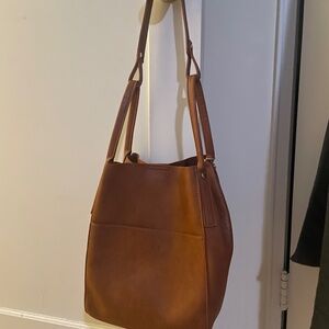 Brown Vegan Leather bucket bag